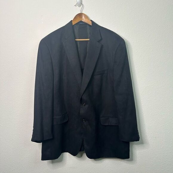 Ralph Lauren Black Faux Suede 2 Button Notched Collar Jacket Blazer Men's 52R - Picture 1 of 16